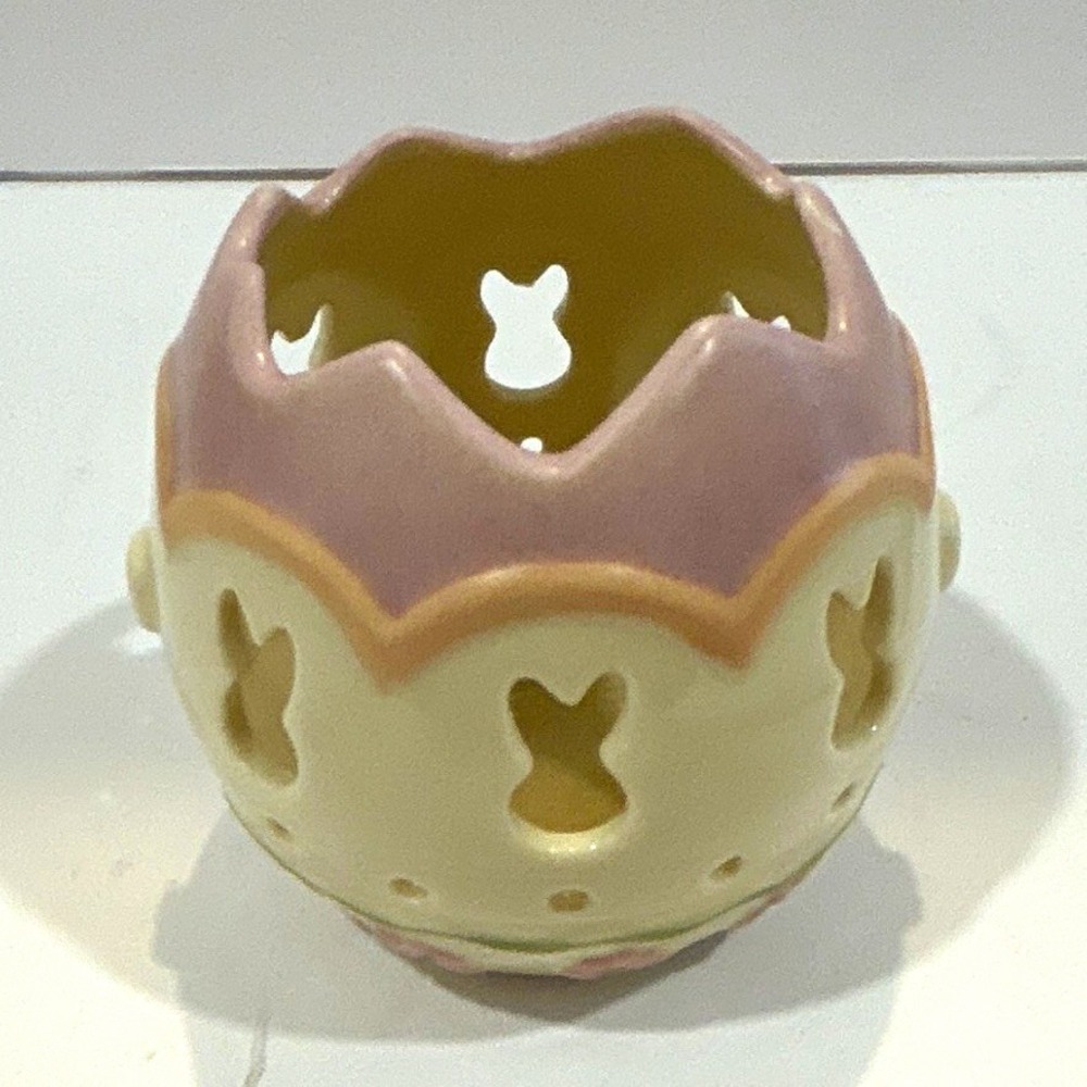 Lenox Porcelain Floral Candle Holder Cream Pink Green Glazed Round 1-Pack